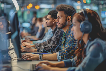 A group of developers men and women working together to program an e-commerce website.