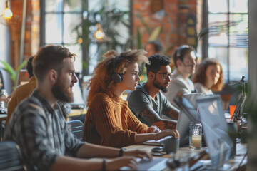 A group of developers men and women working together to program an e-commerce website.