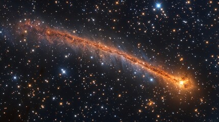 Wall Mural - Burning comet tail streaking across the night sky, surrounded by bright stars and deep nebulae generative ai