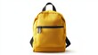 © Bohdan - A yellow backpack front view, isolated on white. Subject photography of stylish yellow backpack in casual style on white background. Yellow knitted backpack with brown handles.