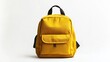 © Bohdan - A yellow backpack front view, isolated on white. Subject photography of stylish yellow backpack in casual style on white background. Yellow knitted backpack with black handles.
