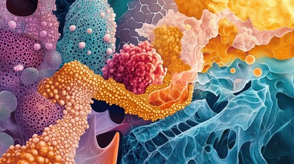 Poster - Digital art of regenerative tissues forming from cellular structures, symbolizing biotech in healing and growth