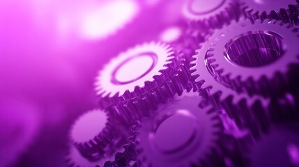 Poster - A close-up of metallic gears in a purple hue, symbolizing machinery and technology.