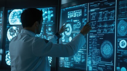 Poster - electronic health data displayed on digital screen, with doctor analyzing details
