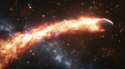 Wall Mural - bright comet with a vibrant tail streaking through the cosmos, surrounded by a bright star cluster generative ai