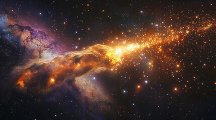 Wall Mural - bright comet with a vibrant tail streaking through the cosmos, surrounded by a bright star cluster generative ai
