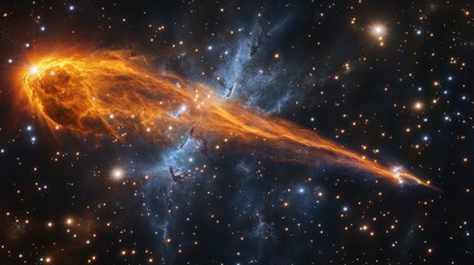 Wall Mural - bright comet with a vibrant tail streaking through the cosmos, surrounded by a bright star cluster generative ai