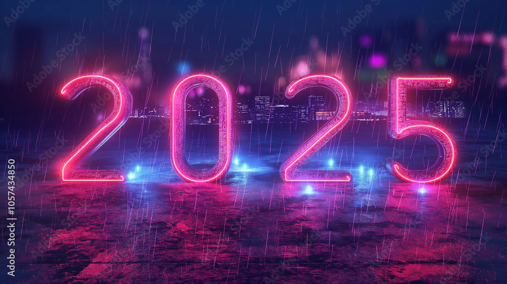 Neon 2025 Cityscape Rain Digital Art Happy New Year 2025 Concept With 1000 F 1057434850 N2BYkgd6eiK6Uh85bP1qjAQp9PFZdSyw