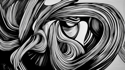 Wall Mural - an abstract monochrome artwork featuring intricate lines and curves