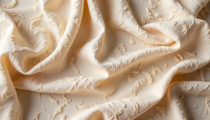 Wall Mural - textured cream fabric with intricate patterns under soft lighting for a serene still life