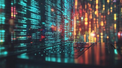 Abstract close-up of data code on a laptop screen