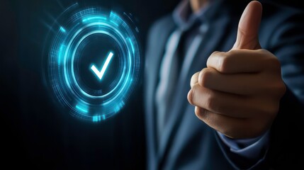 Leinwandbilder - This is the quality document control checklist with the business approval project concept. The businessman ticks off the correct sign mark in the electronic document on the virtual screen