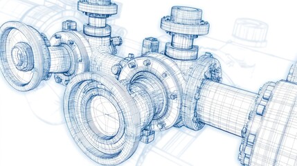 Aufkleber - A technical blueprint of industrial piping and valves, illustrating engineering design.