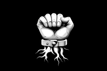 Leinwandbilder - Minimalist depiction of a wrist in handcuffs, showing the essence of confinement in a simple, clean design, symbolizing restriction and structure