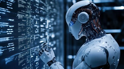 Poster - Unlocking work potential with AI solutions chatbots help solve problems at work. Businessmen use AI technology for enhanced work efficiency data analysis and efficient tools.