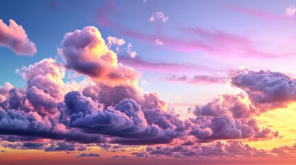 Wall Mural - The sky is filled with clouds and the sun is setting, creating a beautiful