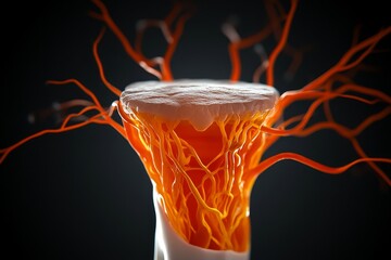 Aufkleber - 3D digital illustration of a hair follicle with visible root, dermal papilla, and surrounding connective tissue, showing structural anatomy in a clean digital style, symbolizing organization