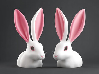 charming set of white and pink rabbit figurines, perfect for decor