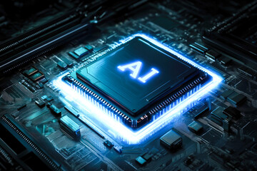 Wall Mural - futuristic ai chip on circuit board highlighting advanced technology and innovation