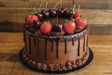 Chocolate Drip Cake with Berries on Top
