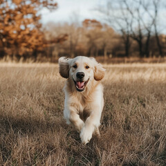 Puppy running through a field