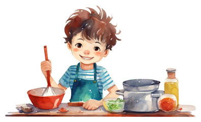 Canvas Print - PNG Boy cooking painting brush child.