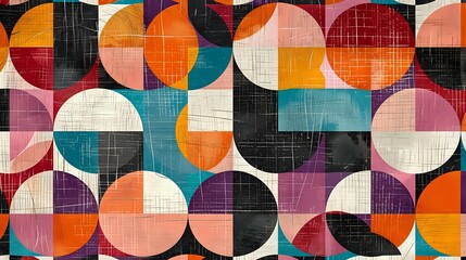 Stylish retro pattern with abstract geometric shapes and vintage hues, evoking nostalgia