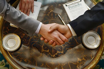 Business Agreement: A Firm Handshake Over a Table