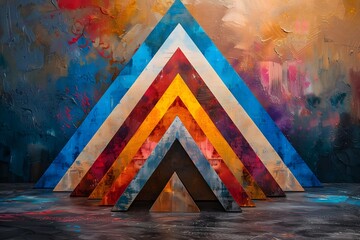 Sticker - Vibrant Geometric Art Installation with Colorful Triangles