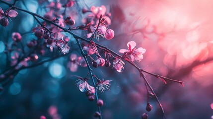 Wall Mural - close-up of pink blossoms with bokeh lighting