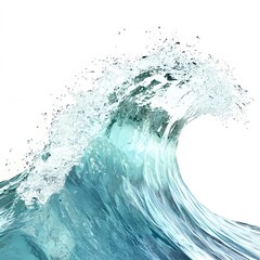 clear blue ocean wave water splashing, simple, 3D, daylight, white background, isolated, from below