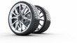 © serperm73 - Two car's wheel with aluminium rim, free space, copy space, isolated on white.