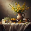© HoneyStock - The image depicts a still life with yellow spring flowers in a jug.
