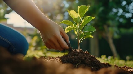 A person planting a new tree in a garden, symbolizing growth and fresh beginnings