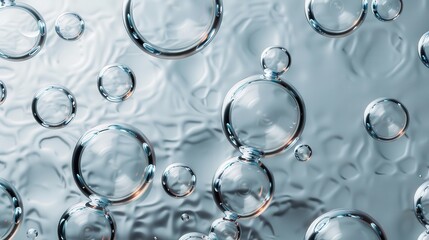 Wall Mural - reflective bubbles on a metallic silver surface, showcasing a mesmerizing interplay of light and tex