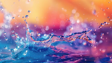 Poster - Close-up of water on a vibrant, gradient-colored background, emphasizing the interplay of light and vivid colors