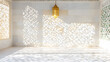 © Pangsiri - Ramadan lantern casting intricate patterns on wall, creating serene atmosphere