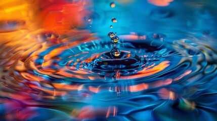Fototapete - Macro photo of water ripples on a surface with dynamic, vibrant colors reflecting an energetic and vivid scene