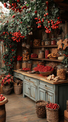 Sticker - bustling kitchen filled with holiday treats being baked, gingerbread cookies on the counter, and Christmas decor hanging from the cabinets, ideal for a cheerful smartphone wallpaper