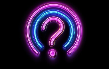 Bright neon question mark illuminated in vibrant colors against a dark background, creating a captivating visual display