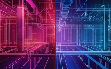 Wall Mural - exploring a futuristic digital environment with vibrant pink and blue light patterns in an abstract 