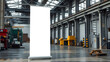 © Tark - Blank Roll Up Banner Mockup in Industrial Setting - A white roll up banner mockup standing in an industrial setting. Generative AI
