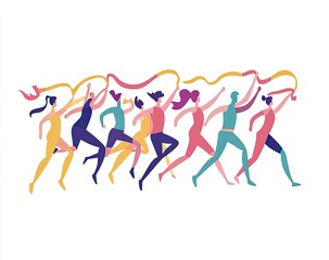 llustration of running people, colorful silhouettes. The concept of competition, sport, fitness. 
Banner, poster, magazine cover or presentation. 