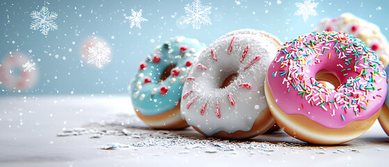 Festive winter delight delicious donuts adorned with holiday snowflakes create a whimsical seasonal treat