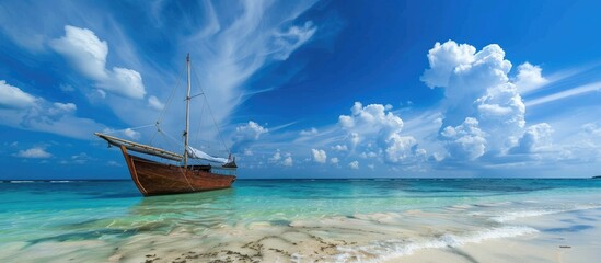 Traditional Ship With Bluesky And The Beach