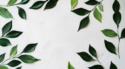 Wall Mural - exploring a painted design of leaves and lines atop a white background