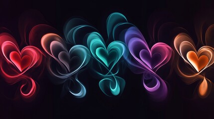 Poster - Colorful Hearts with Soft Light Effects on Dark Background