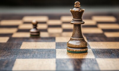 A close-up of a chessboard featuring a king and a pawn piece.