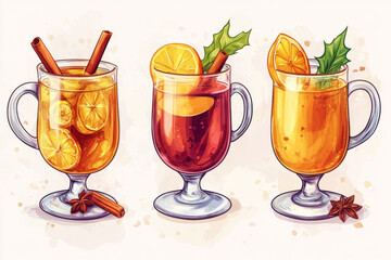 Image of three glasses of mulled wine on a light background