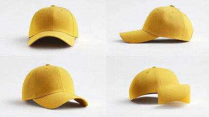 Wall Mural - collection of yellow Baseball Cap in Angles View Front and Back Mockup 